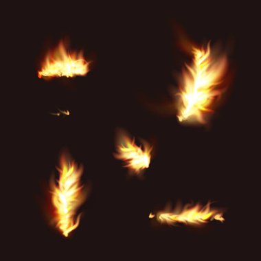 Yangın alevlerin izole illüstrasyon vektör kümesi