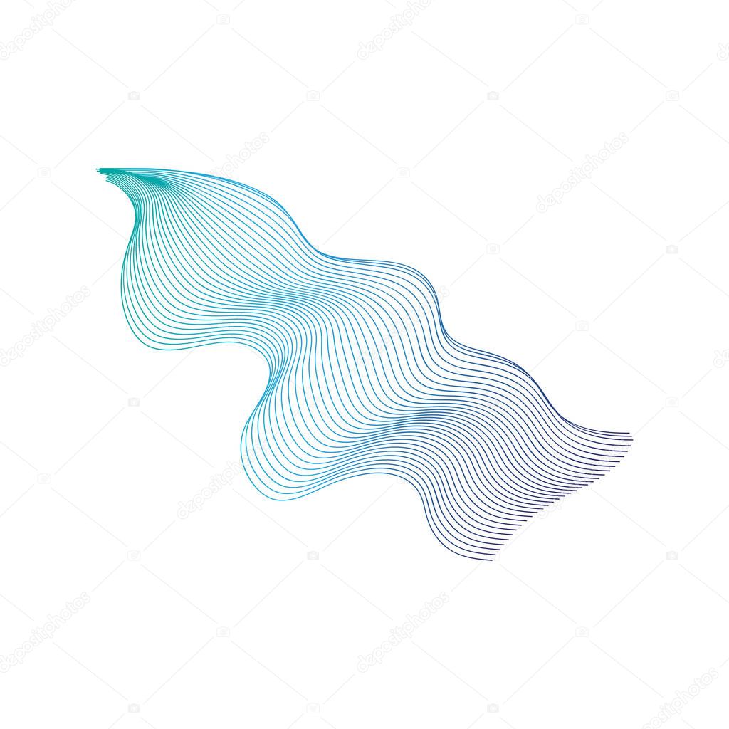 Vector illustration of waterfall cascade. Water stream falling of various shape of mountain rock. Isolated outline hand drawn object. Logo, design element.