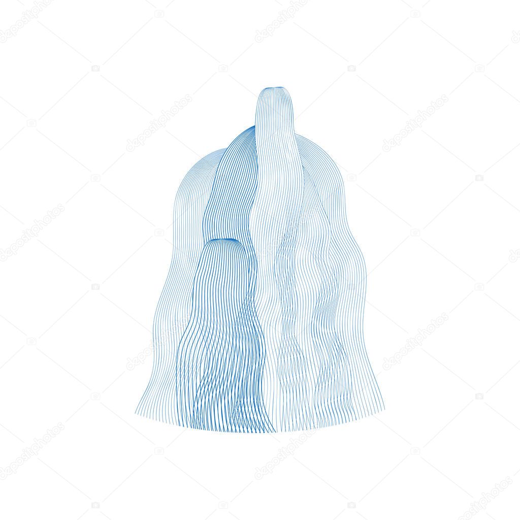 Vector illustration of waterfall cascade. Water stream falling of various shape of mountain rock. Isolated outline hand drawn object. Logo, design element.