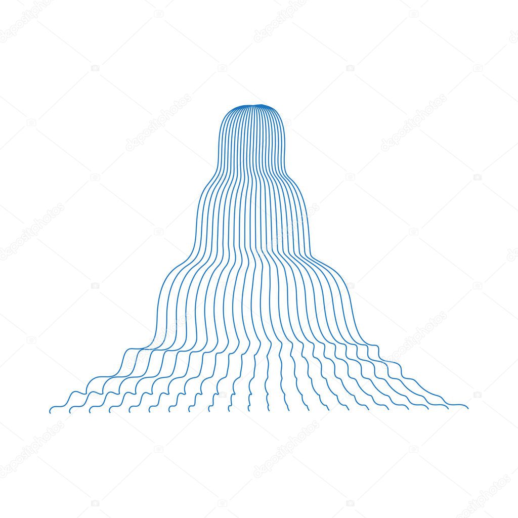 Vector illustration of waterfall cascade. Water stream falling of various shape of mountain rock. Isolated outline hand drawn object. Logo, design element.