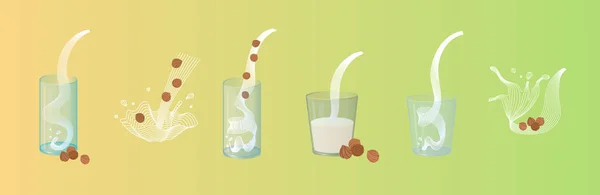 Vektor glas hasselnöt mjölk med nötter — Stock vektor