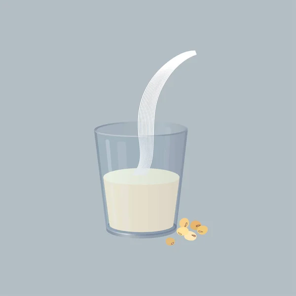 Векторный стакан соевого молока с соевыми бобами — стоковый вектор