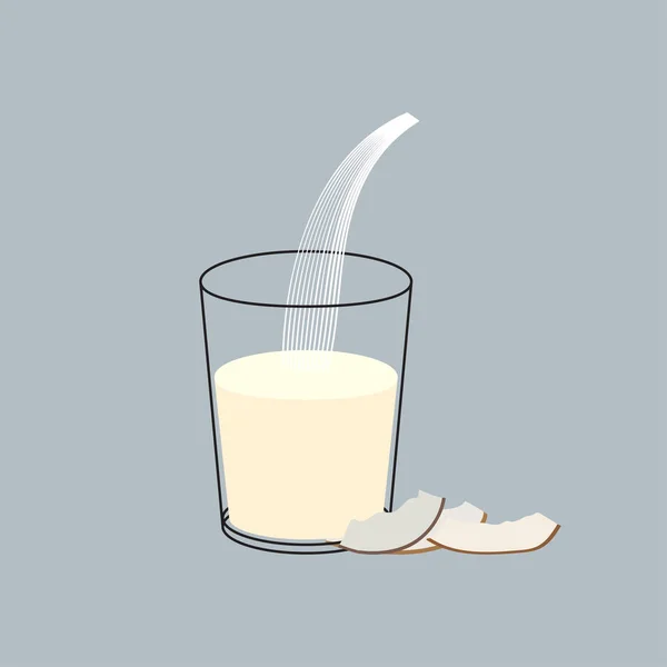 Verre vecteur de lait de coco aux noix — Image vectorielle