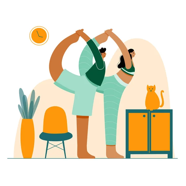 Yoga platte vector illustratie. Gezonde levensstijl — Stockvector