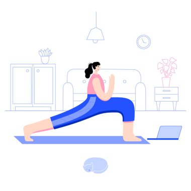 Yoga düz vektör çizimi. Sağlıklı yaşam tarzı