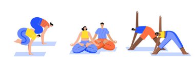 Yoga düz vektör çizimi. Sağlıklı yaşam tarzı