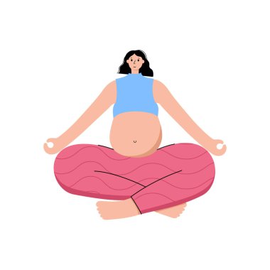 Yoga düz vektör çizimi. Sağlıklı hamilelik.