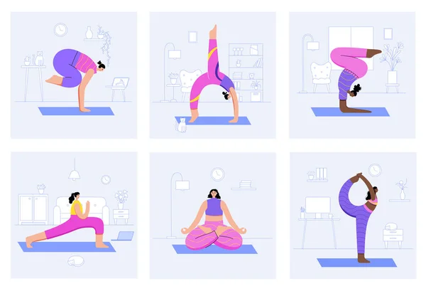 Ilustración de vectores planos de yoga. Estilo de vida saludable — Archivo Imágenes Vectoriales