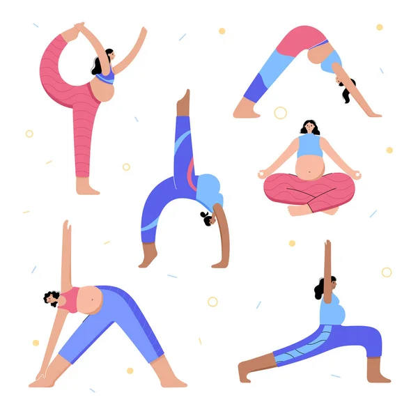 Yoga-Flachvektorillustration. Gesunde Schwangerschaft. — Stockvektor
