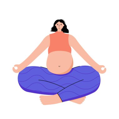 Yoga düz vektör çizimi. Sağlıklı hamilelik.
