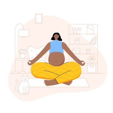 Yoga düz vektör çizimi. Sağlıklı hamilelik.