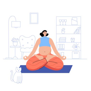 Yoga düz vektör çizimi. Sağlıklı hamilelik.