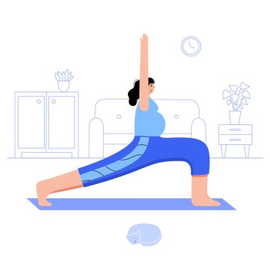 Yoga düz vektör çizimi. Sağlıklı hamilelik.