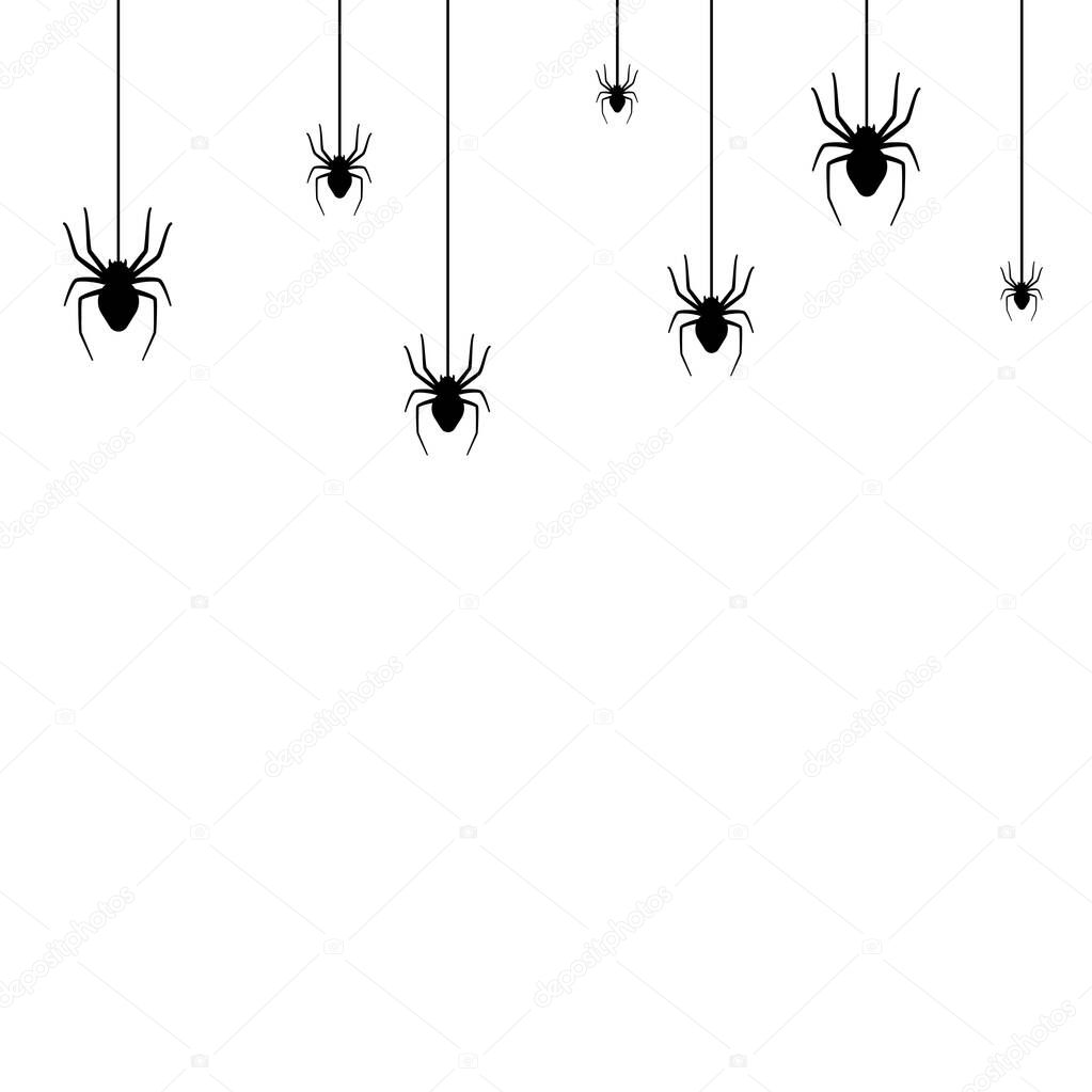 Set with spider silhouette. Halloween decoration or tattoo template. Simple widow outline sketch. Horror, fear and creepy cartoon art concept of arachnid or tarantula. Flat vector illustration.