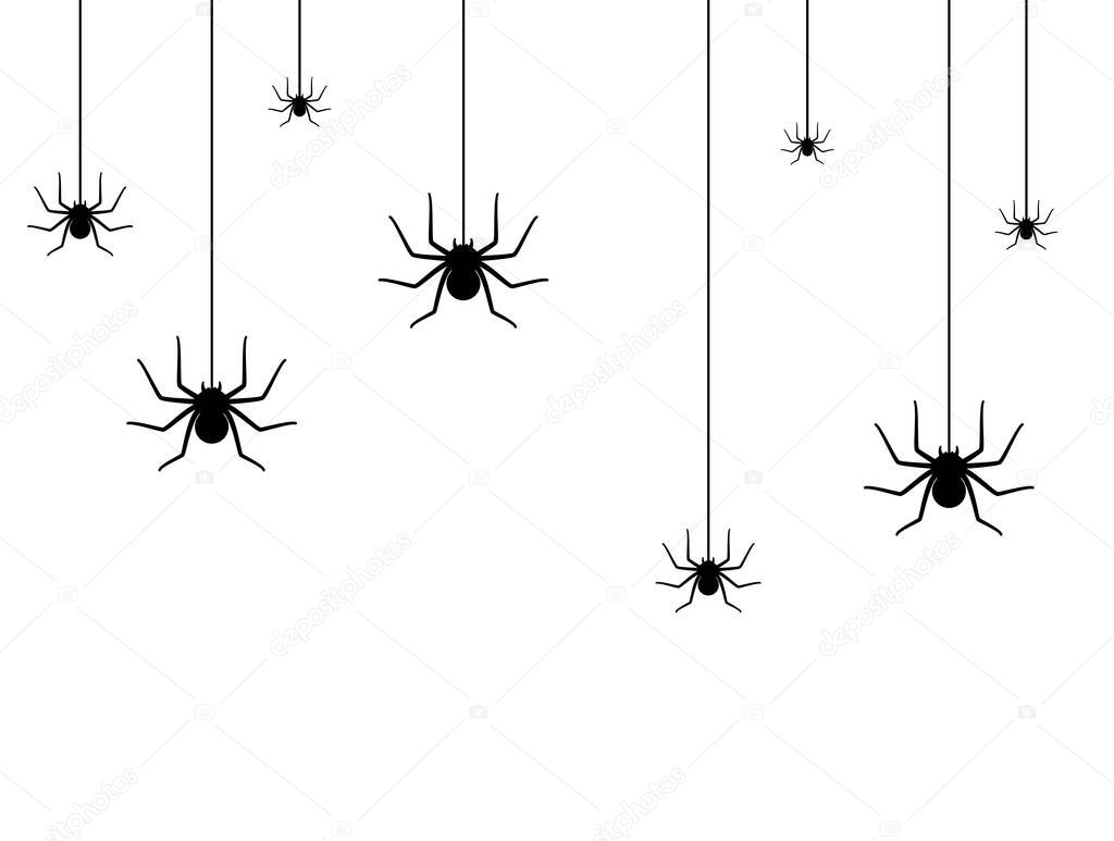 Set with spider silhouette. Halloween decoration or tattoo template. Simple widow outline sketch. Horror, fear and creepy cartoon art concept of arachnid or tarantula. Flat vector illustration.