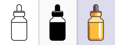 Ana hatları katı dolgu ve renkli sıvı şekilleri içeren üç temel yağ şişesi.