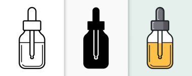 Temel yağlar için üç damlalık şişe kozmetik ve serumlar izole edilmiş ikonlar