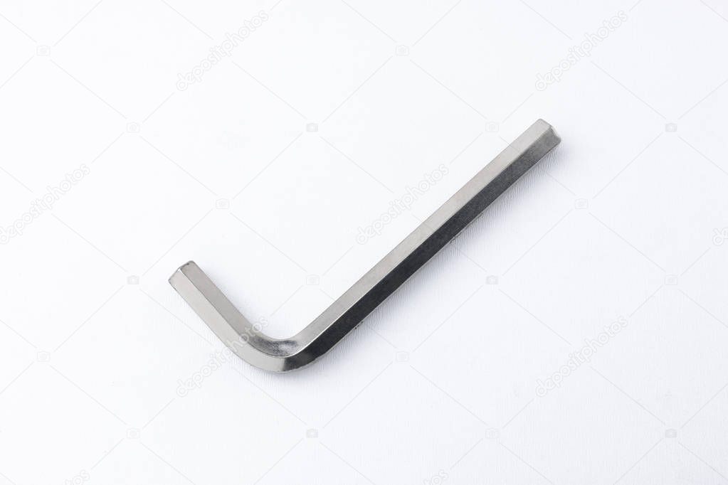 Single allen key or hex key isolated on white background