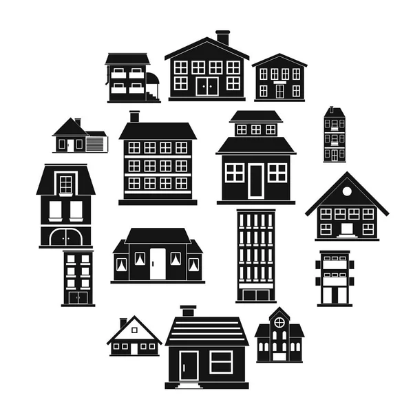 Casas negro iconos simples conjunto — Vector de stock