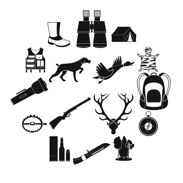 Caza negro iconos simples — Vector de stock