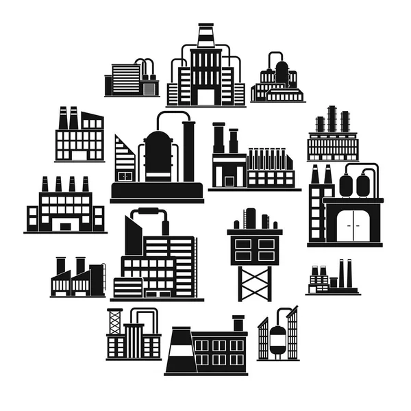 Fábrica de construcción industrial iconos simples — Archivo Imágenes Vectoriales