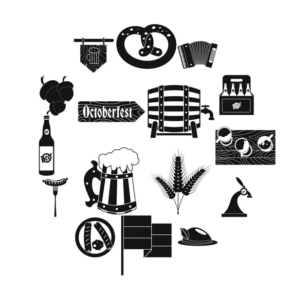 Oktoberfest partito nero semplici icone — Vettoriale Stock