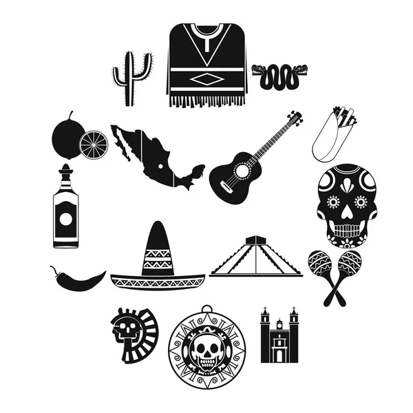 Messico icone nero — Vettoriale Stock