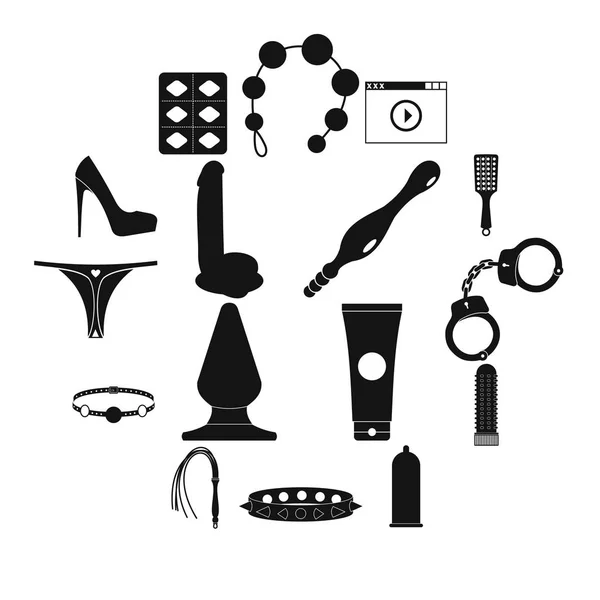 Conjunto de iconos de tienda de sexo, estilo simple — Vector de stock