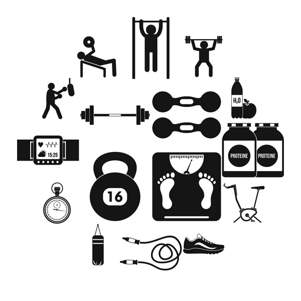 Zestaw ikon siłowni, prosty styl — Wektor stockowy