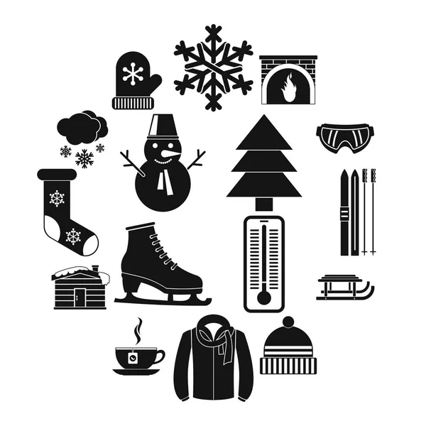 Conjunto de iconos de invierno, estilo simple — Vector de stock