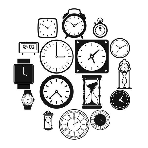 Набор значков часов, простой стиль — стоковый вектор