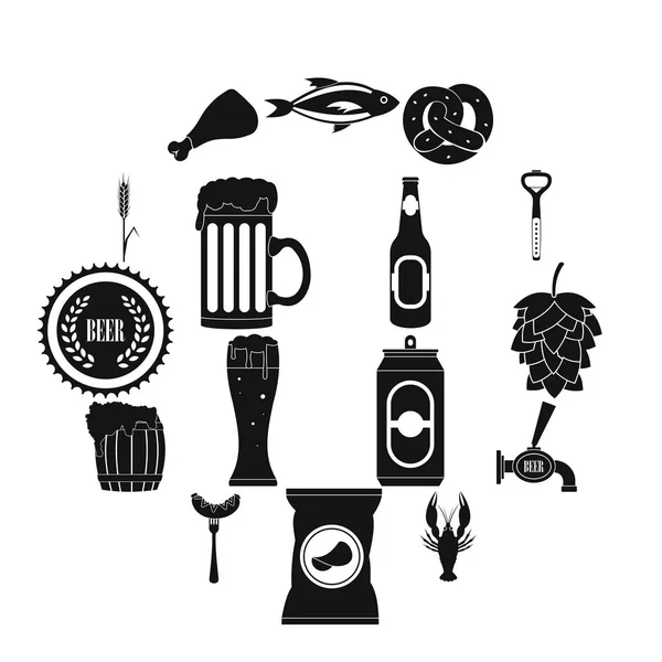 Set di icone della birra, stile semplice — Vettoriale Stock