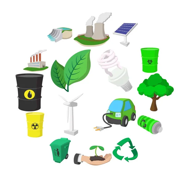 Ecología iconos de dibujos animados conjunto — Vector de stock