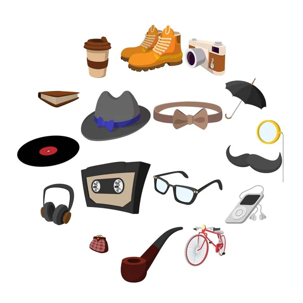 16 hipster style cartoon elements — Stock Vector