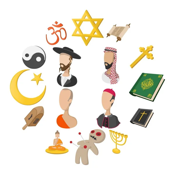 Olika religioner tecknad ikoner set — Stock vektor