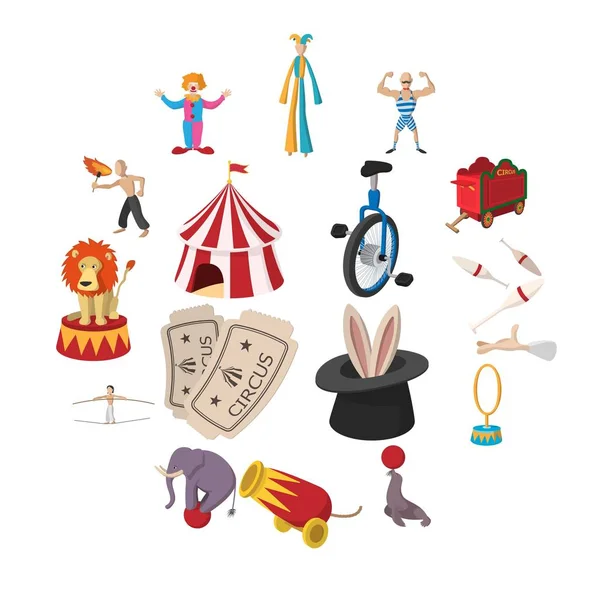 Circo mostrar iconos colección de dibujos animados — Vector de stock