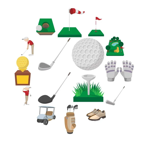 Conjunto de ícones de desenhos animados de golfe —  Vetores de Stock