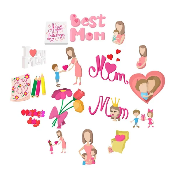 Día de la Madre iconos de dibujos animados — Vector de stock