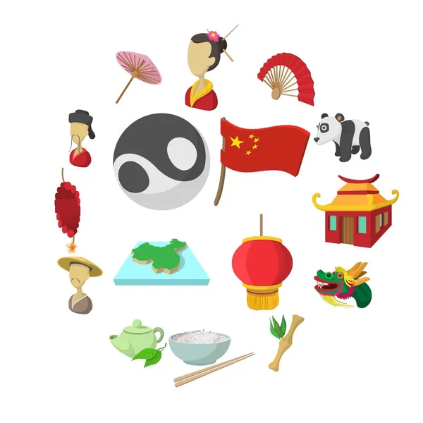 Cina icone dei cartoni animati — Vettoriale Stock