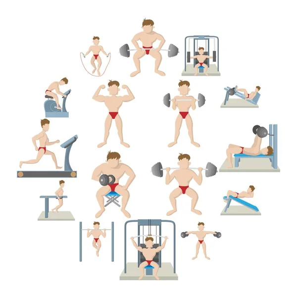 Conjunto de iconos de gimnasio, estilo de dibujos animados — Vector de stock