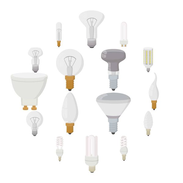 Light bulb icons set, cartoon style