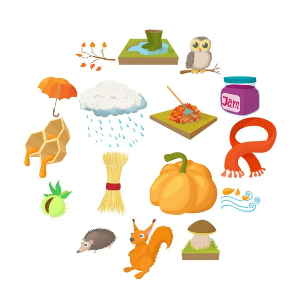 Conjunto de iconos de otoño, estilo de dibujos animados — Archivo Imágenes Vectoriales