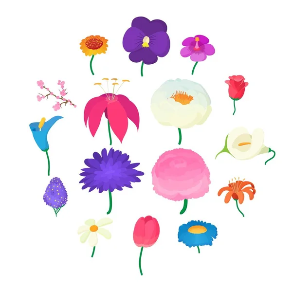 Blume Symbole gesetzt, Cartoon-Stil — Stockvektor