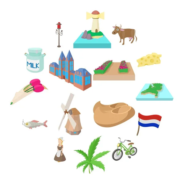 Niederländische Ikonen gesetzt, Cartoon-Stil — Stockvektor