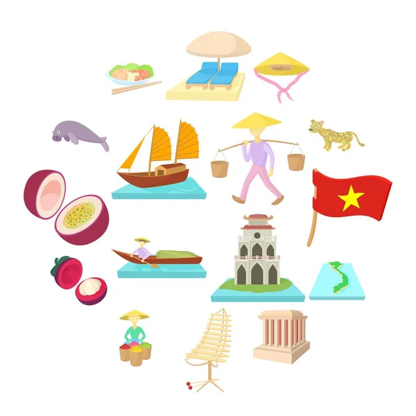 Conjunto de iconos de Vietnam, estilo de dibujos animados — Vector de stock