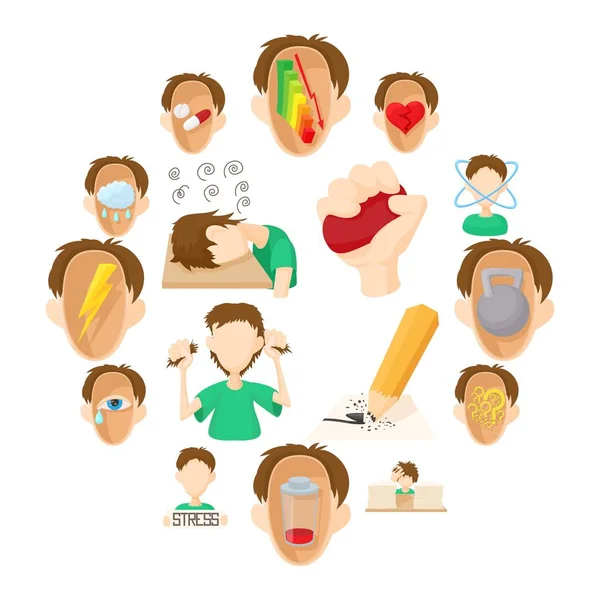 Stress iconen set, cartoon stijl — Stockvector