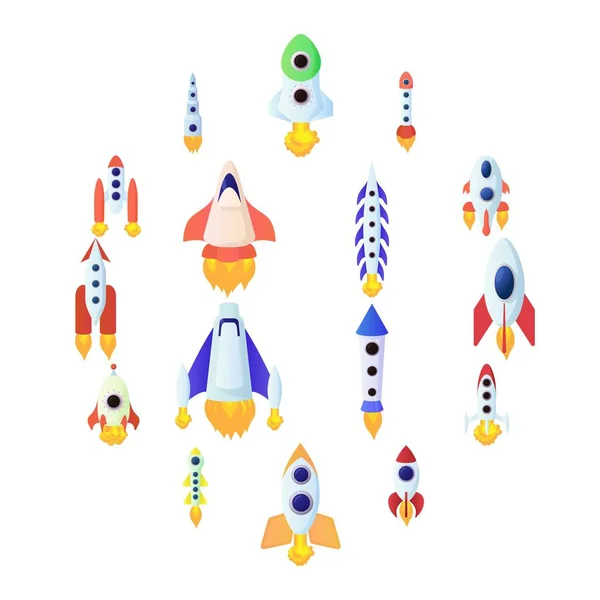 Raketa ikony set, kreslený styl — Stockový vektor
