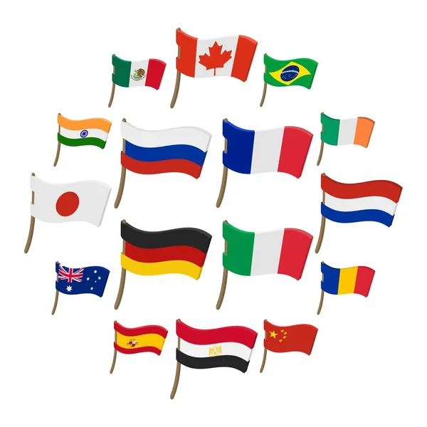 Flag icons set, cartoon style — Stock Vector