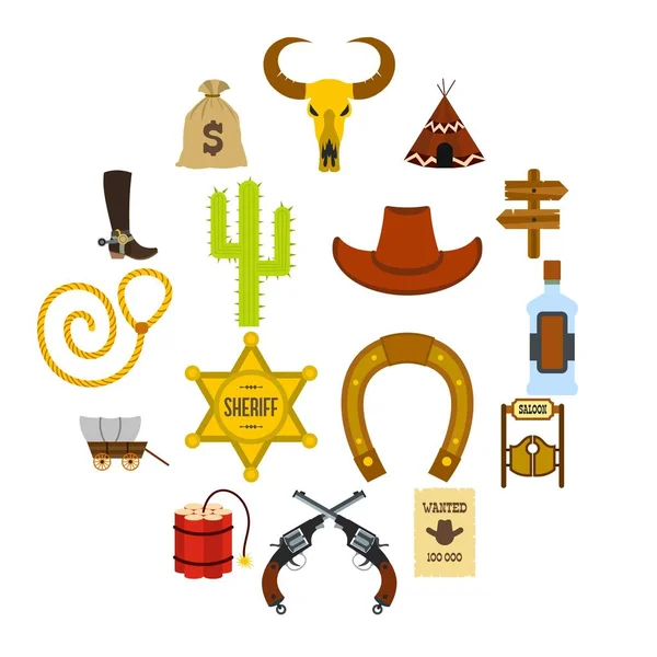 Wild West Cowboy Icone piatte — Vettoriale Stock