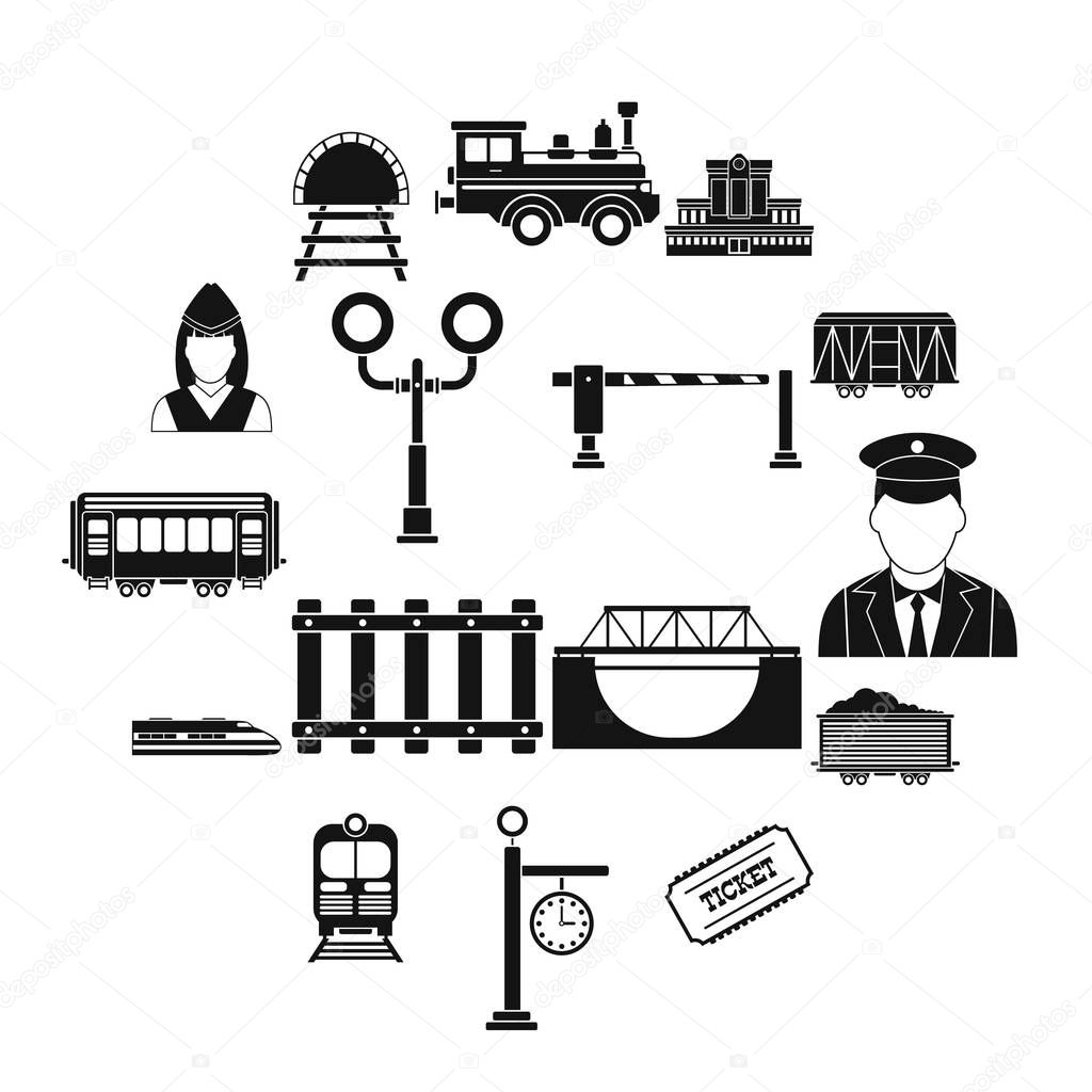 Railroad black simple icons set